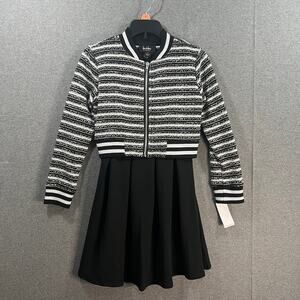 Big Girls Long Sleeve Stripe Jacket & Solid Sleeveless Fit & Flare Dress Size 7